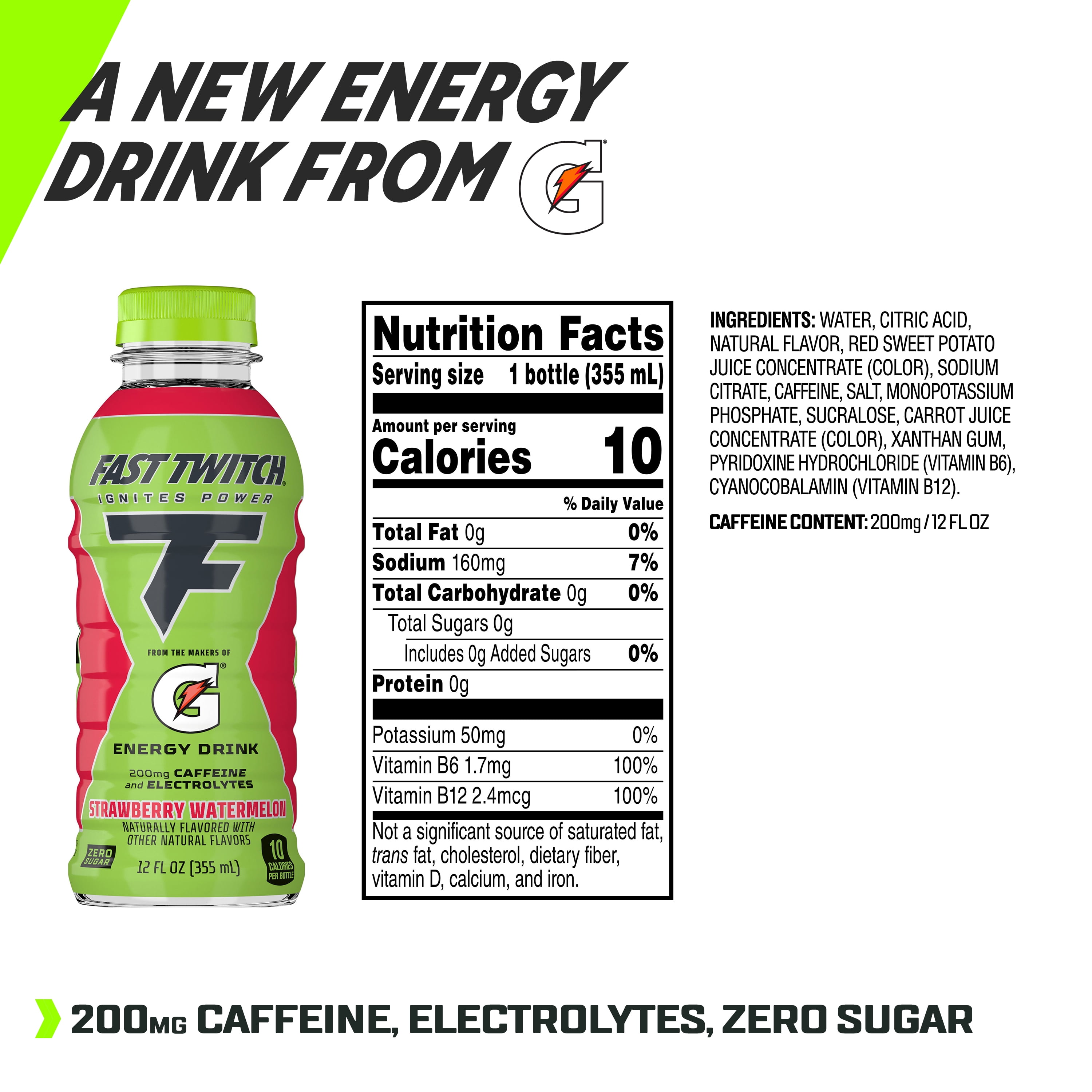 Fast Twitch by Gatorade Energy Drink, Strawberry Watermelon, 12 fl oz, 1 Count Bottle