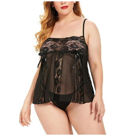 

Penkiiy Ladies Strap Crochet Lace Cutout Teddy Lingerie Embroidery Gauze Underwear Baby Dolls & Chemises XXXXL Black on Clearance