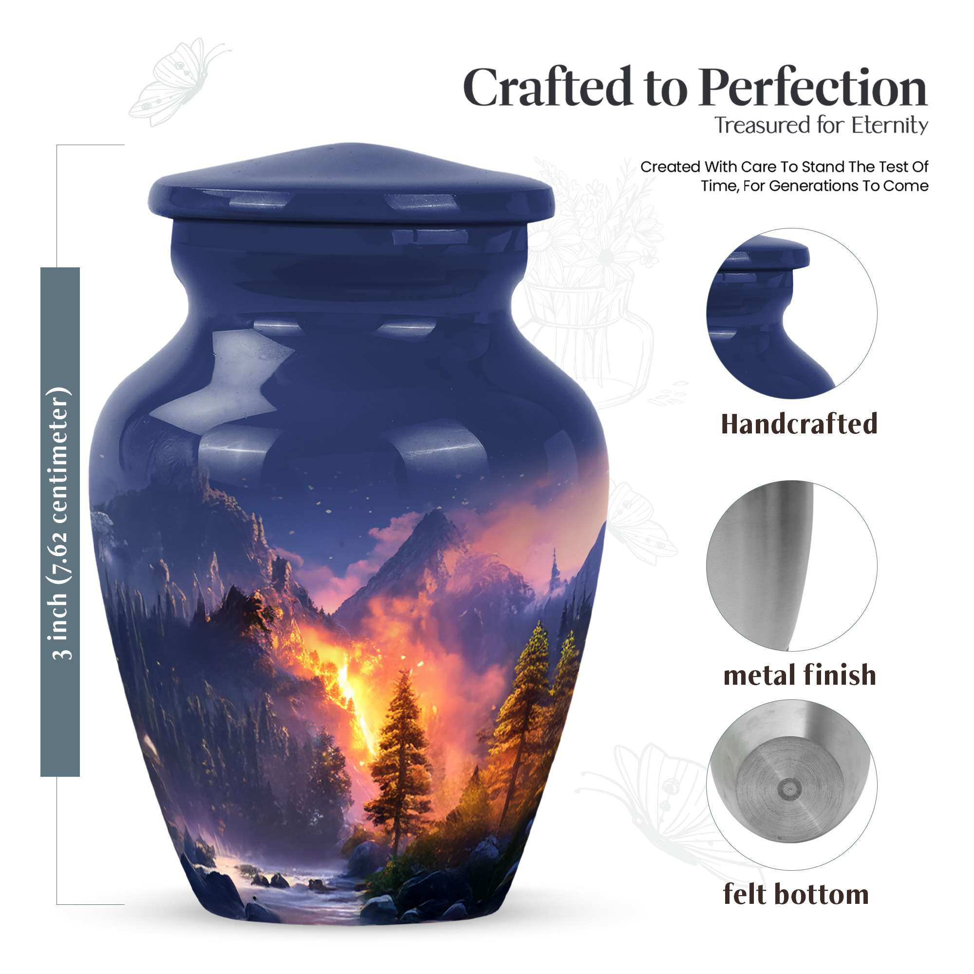 MUKTIVE Waterfall Keepsake Cremation Urns for Adult Ashes for Women, Mini Blue Mountain Burial Urn for Ashes for Women, Unique Urn, Tiny Fiery Forest Memorial Funeral Gift for Mom & Dad 3 Inch