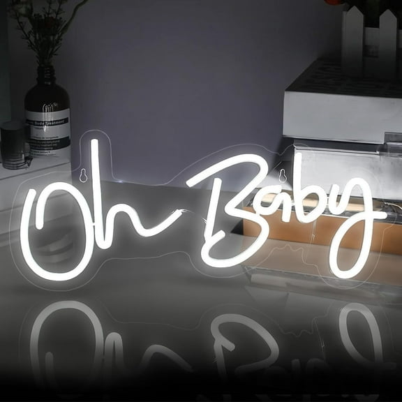 LINLIN Oh Baby Neon Sign White LED - Neon Signs USB Powered Neon Lights for Bedroom Wall Decor Baby Room Baby Shower Birthday Party