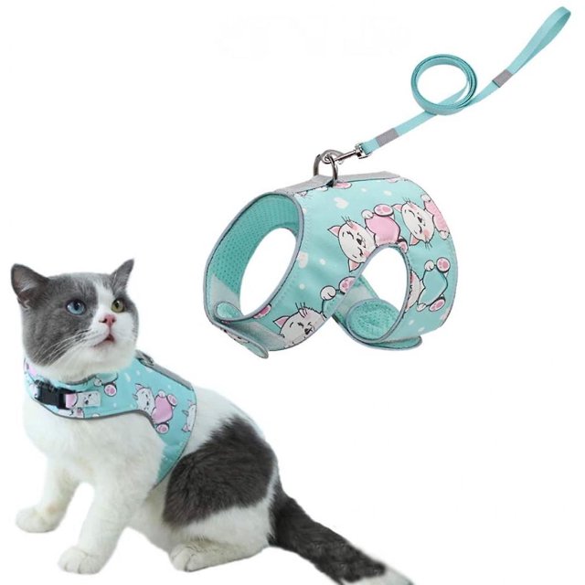 Arnés para gatos con correa Arnés para gatos Correa para gatos a prueba de fugas, arnés para cachorros ajustable suave, chaleco reflectante para gatos para perros pequeños Gatitos (l, verde) Feliz Sencillez
