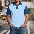 thumbnail image 2 of Blekii Men's Denim Patchwork Short Sleeve Polo Shirt Slim Fit Casual Button down Light Blue 2Xl, 2 of 7