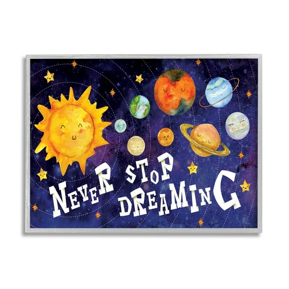 Stupell Home Décor Industries Never Stop Dreaming Sentiments Happy Face Solar System, 24 x 30, Designed by ND Art