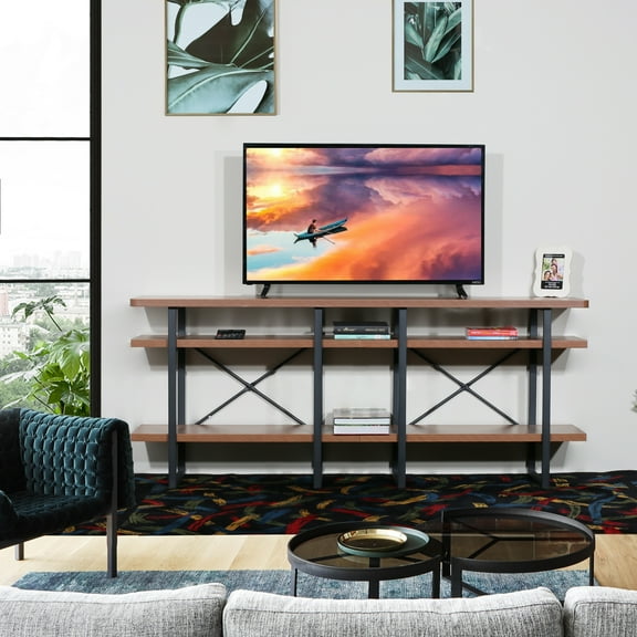 Davee Furniture Open Walnut Shelves 4-tier Entertainment TV Stand - 29.53*70.87*13.78 inches