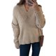 thumbnail image 2 of Suéter de Mujer con Cuello en V, Estilo Oversize, Ideal para Otoño. Tejido de Punto Moderno, Informal y Holgado. Larga. Caqui M, 2 of 10