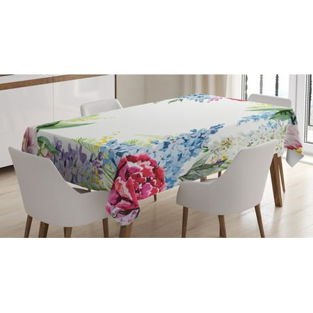 

Flower Tablecloth Springtime Fragrance Garland with Bunch of Flowers Lilac Lavender Rose Peony Artsy Print Rectangular Table Cover for Dining Room Kitchen 52 X 70 Inches Multi by Ambesonne