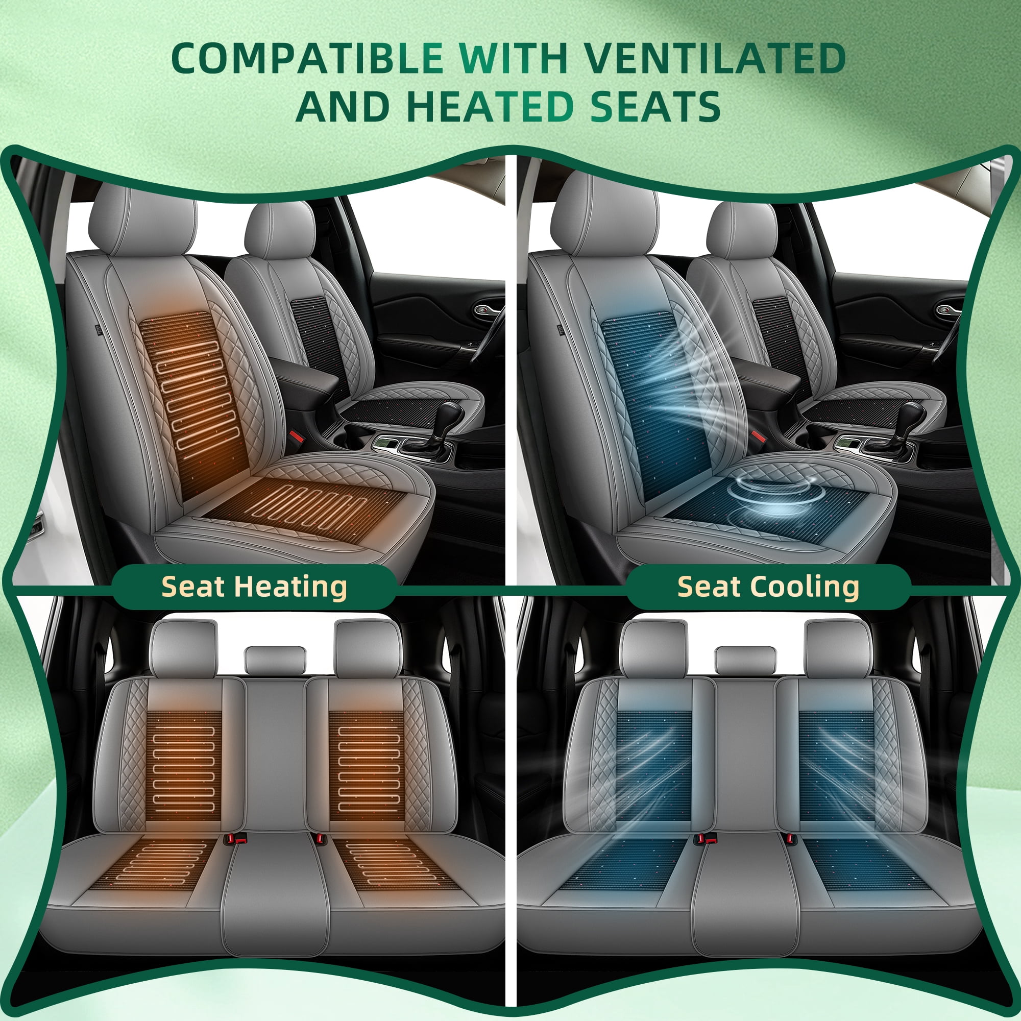 AQBDDBQ Seat Covers Full Set for Toyota RAV4 2013-2025 2026: Breathable Leather Seat Covers Cushion Ice Silk Cooling Comfort 4 Season(Grey,2 Row 5 Seat)
