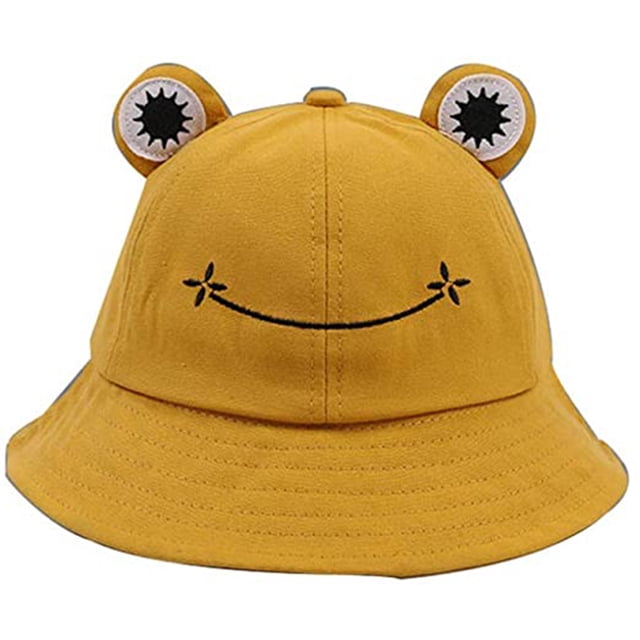 Sombrero de pescador de rana para adolescentes Primavera Verano Sombrero de algodón para el sol, Lindo sombrero de rana plegable para exteriores, Sombrero de pescador de ala ancha (Cúrcuma) Niño brillar Electrónica