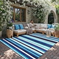 thumbnail image 2 of BERTHMEER Outdoor Rugs 6'x9' on Sale Clearance Plastic Straw Waterproof Reversible Patio Rugs Stripes Geometric Lightweight Carpets for RV Camping Deck Balcony Beach Picnic Porch,Blue Multi White, 2 of 5