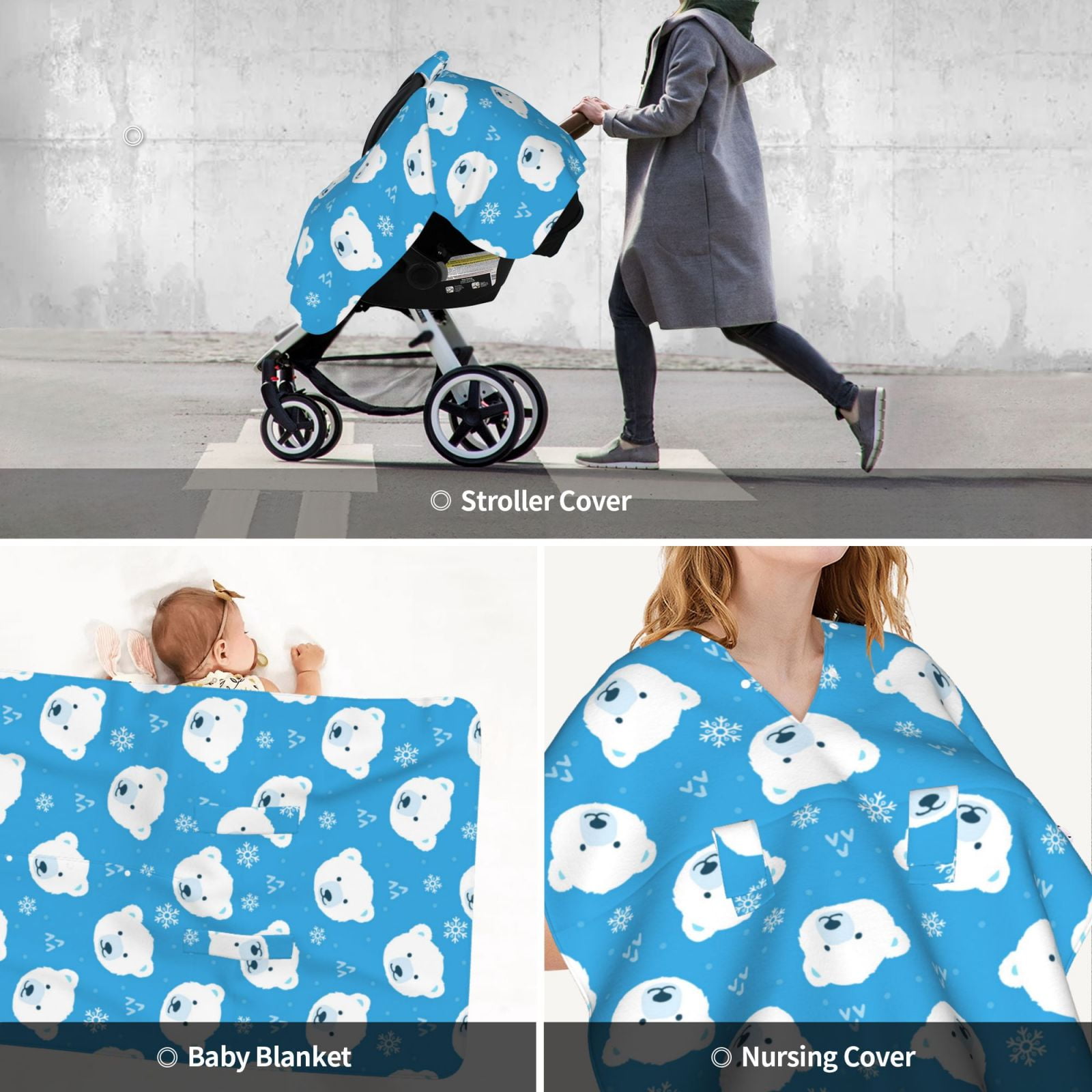 Car Seat Cover Baby - Cute Polar Bear Breathable Infant Car Seat Cover for Baby Carseat, Lightweight Comfort Baby Essentials Must Haves Newborn Stuff for Girl Boy