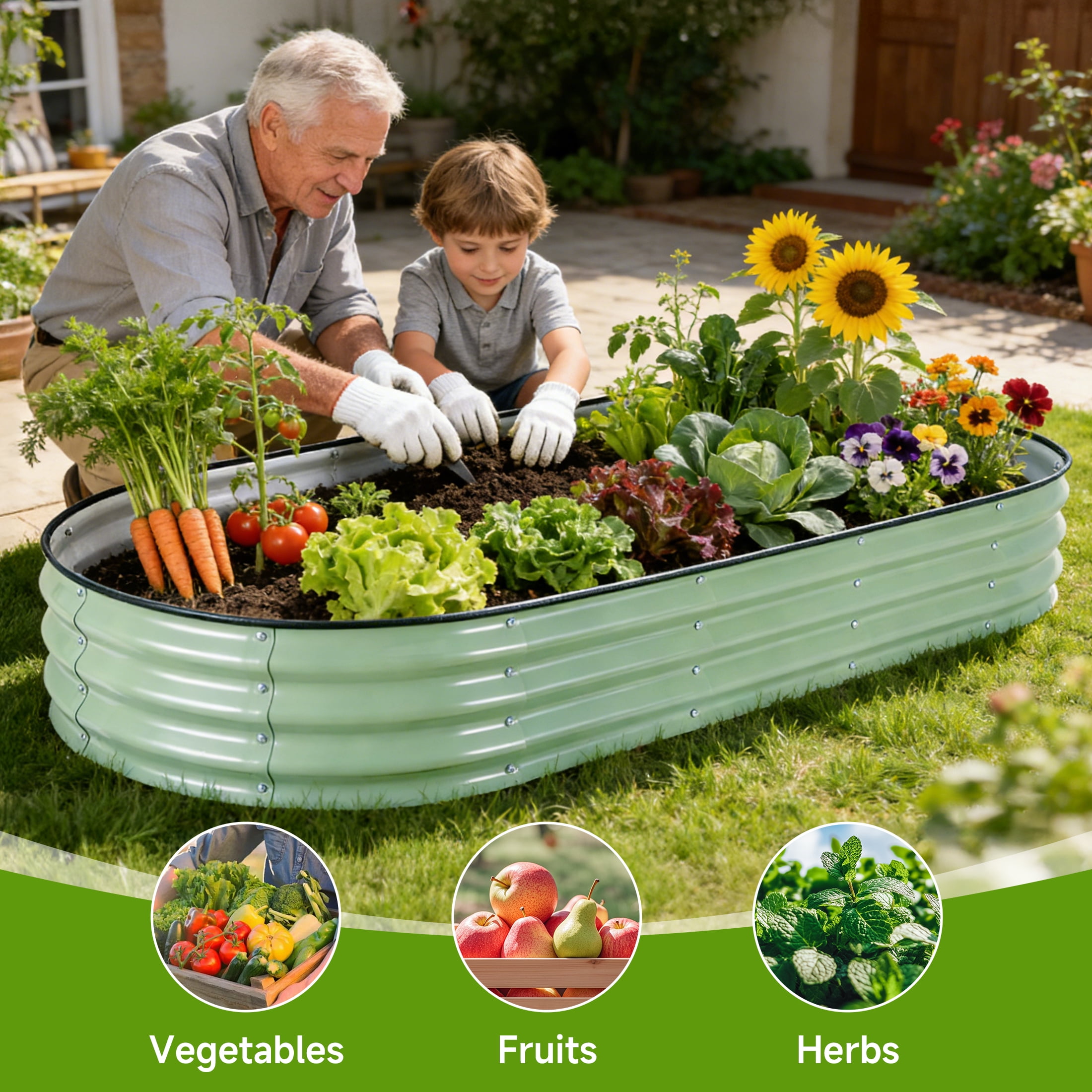 Tufmunb Raised Garden Bed, Galvanized Raised Metal Planter Boxes Outdoor for Vegetables, Fruits and Flowers, 6x3x1FT, Green