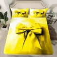 thumbnail image 2 of Manfei Vintage Yellow Bowknot Twin Sheet Sets, Oil Printing Artwork Twin Fitted Sheet, Teens Girls Kids Flat Sheet, Lightweight Room Decor, 3pcs, 2 of 7