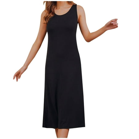 TMOYZQ Women s Tank Nightgown Crewneck Sleeveless Nightshirt Comfy Chemise Sleepwear Soft Lingerie Sleepshirts Pajama Dress Sleep Dress Nightwear Loungewear