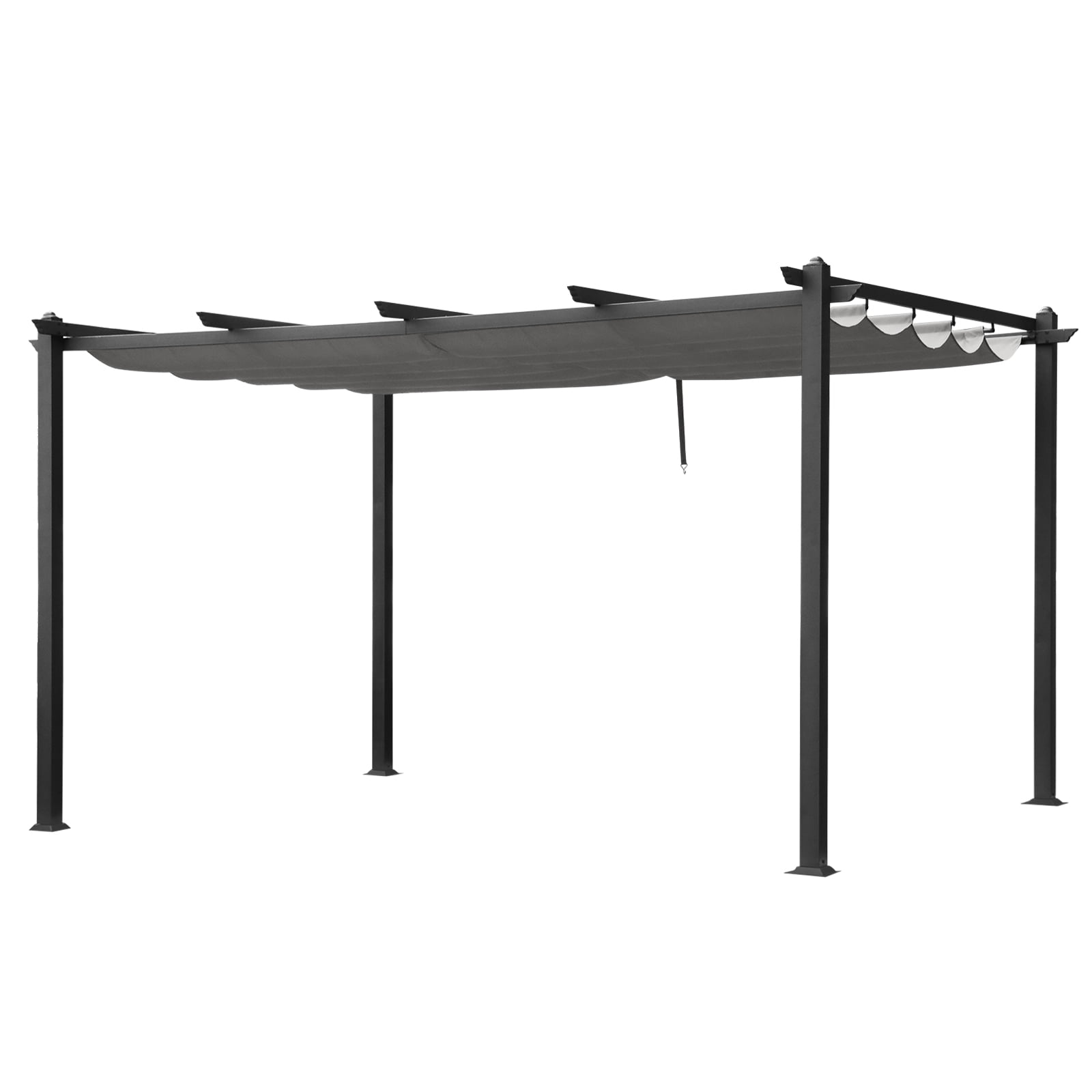 Retractable Canopy Metal Pergola, Heavy Duty Powder Coated Iron Frame Patio Pergola with Adjustable PA Coated Oxford Fabric Shade Canopy for Backyard Garden Lawn, Dark Gray 143.1" x 101.4"