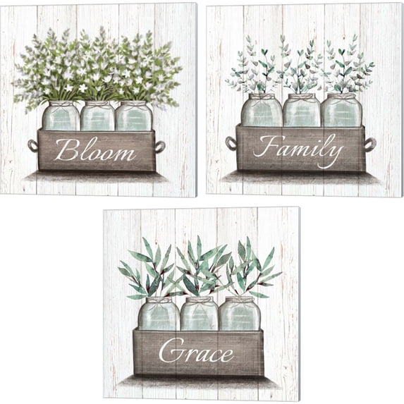 Great Art Now Bloom, Family & Grace by Elizabeth Tyndall 3 Piece Canvas Art Set Each 14"W x 14"H
