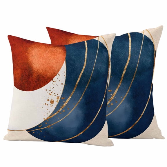 Navy Blue Burnt Orange Outdoor Pillow Covers, Waterproof Decorative Throw Pillowcases Set of 2, Modern Boho Art Geometric Couch Cushion Cases with Zipper for Outside Patio Garden Sofa 16"x16"