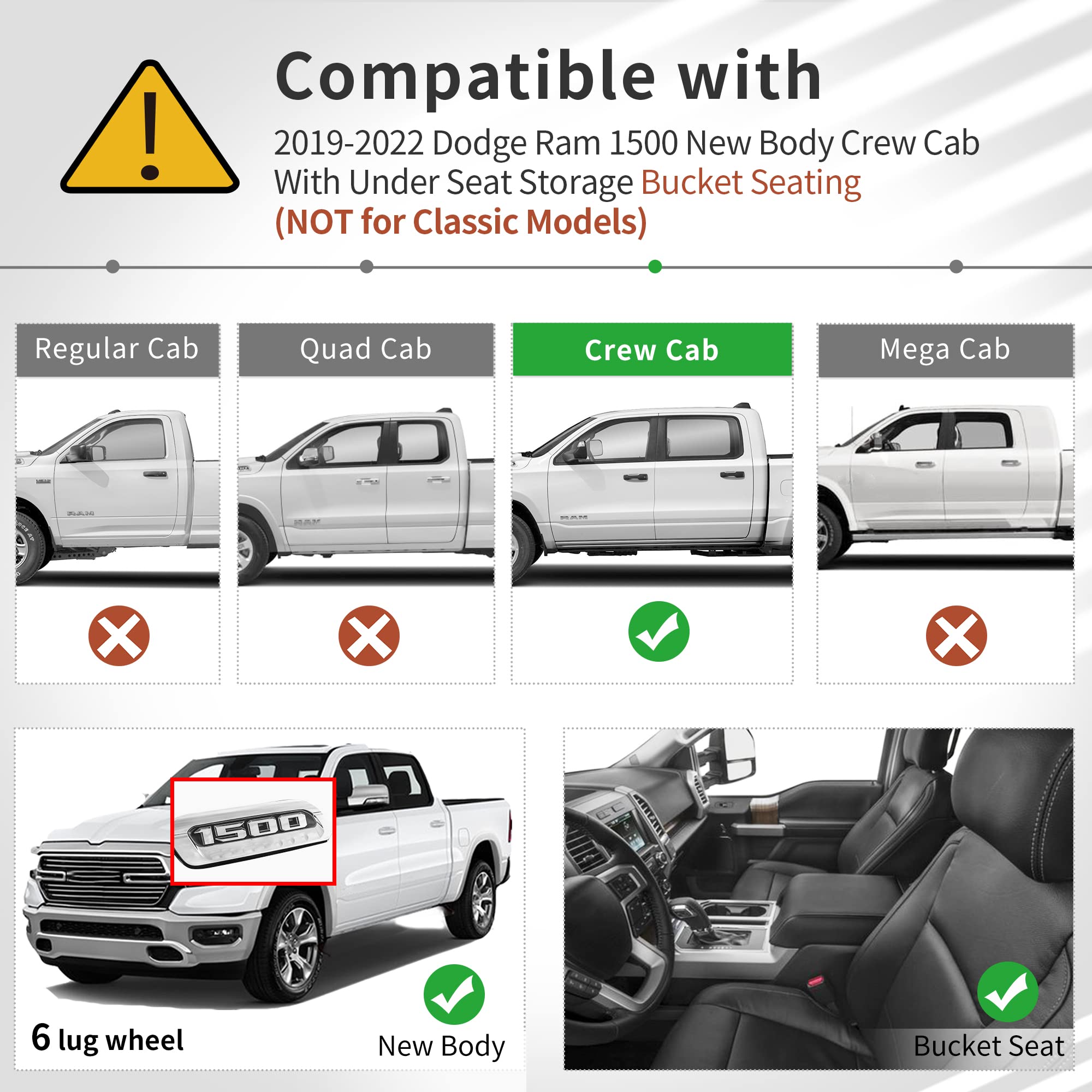 RVNI Floor Mats liner for 2019-2023 Dodge Ram 1500 New Body Crew Cab All Weather 2-Row Set
