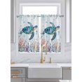thumbnail image 2 of Tier Curtains 45 Inches Long, Teal Sea Turtle Coastal Window Treatment Curtain Drapes, Summer Beach Ocean Coral Small Curtain Drapes for Bathroom Laundry Room, 27.5"x45", 2 Panels, 2 of 7
