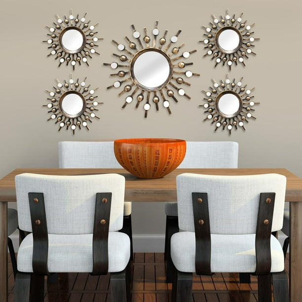 Stratton Home Decor Set Of 5 Burst Wall Mirrors Com - Home Decor Sets