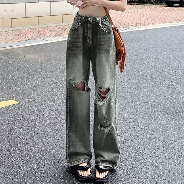 WILLBEST Jeans Mujer Pantalones Vaqueros Holgados de Cintura Alta para Mujer, Estilo E Girl, Ropa de Calle, Moda Vaquera, Sueltos, Rectos, Informales, Cómodos. Mediana