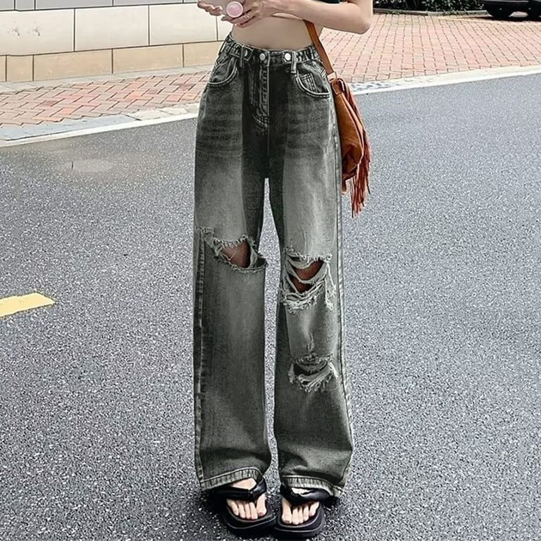 Pant For Women Baggy Jeans Size 20 Pants for Women Trousers With High Waist E Womens on Pants Tall Style Streetwear Vintage Cotton Denim Denim Trousers Loose Straight Leisure Walmart