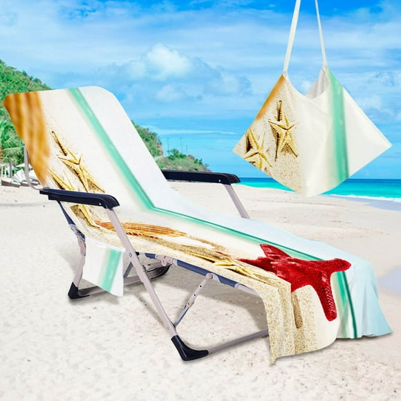 Toalla de playa, funda para silla de playa, bolsa de playa con bolsillos laterales, silla de salón de microfibra, toalla de playa, funda para silla, pareo