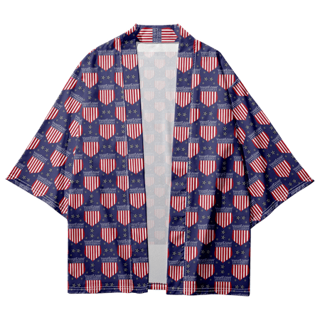 

Independence Day Kimono Robe Cloak Fashionable Design Casual Vivid Design Beach Cover Shirts for Men for Gift to Son