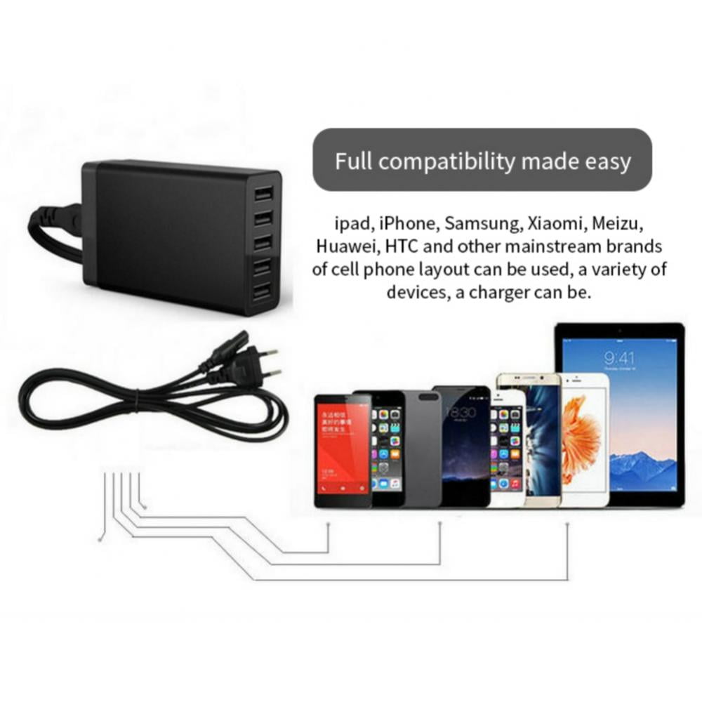 40W 5-Port 8A High Speed Multiple USB Charger with Smart