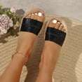 thumbnail image 4 of Samdudou Slide Slippers for Women Open Toe Casual Slip On Mules Luminous Metallic Faux Leather Wide Band Rustic Jute Woven Sole Beach Vacation Walking Footwear, 4 of 7