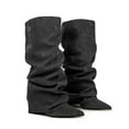 thumbnail image 6 of Women's Knee High Boots Fashion Pointed Toe Heel Stacked Slouchy Folded Casual Dress Boots For Women, 6 of 9