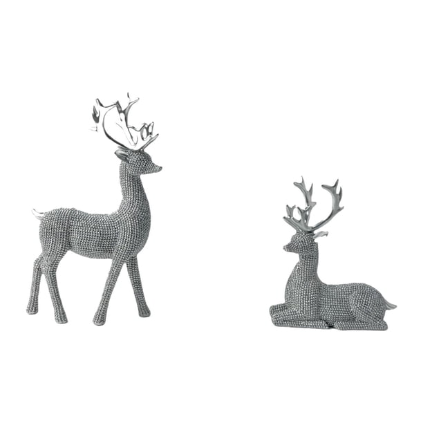 Juego de 2 Estatuas de Ciervos Soledad Decorativas Plateado