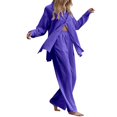 thumbnail image 2 of Women's Fashion Casual Solid Color Long Sleeve Temperament Linen Shirt Set High Waist Loose Pants Set Woman Capri Pants For Summer, 2 of 7