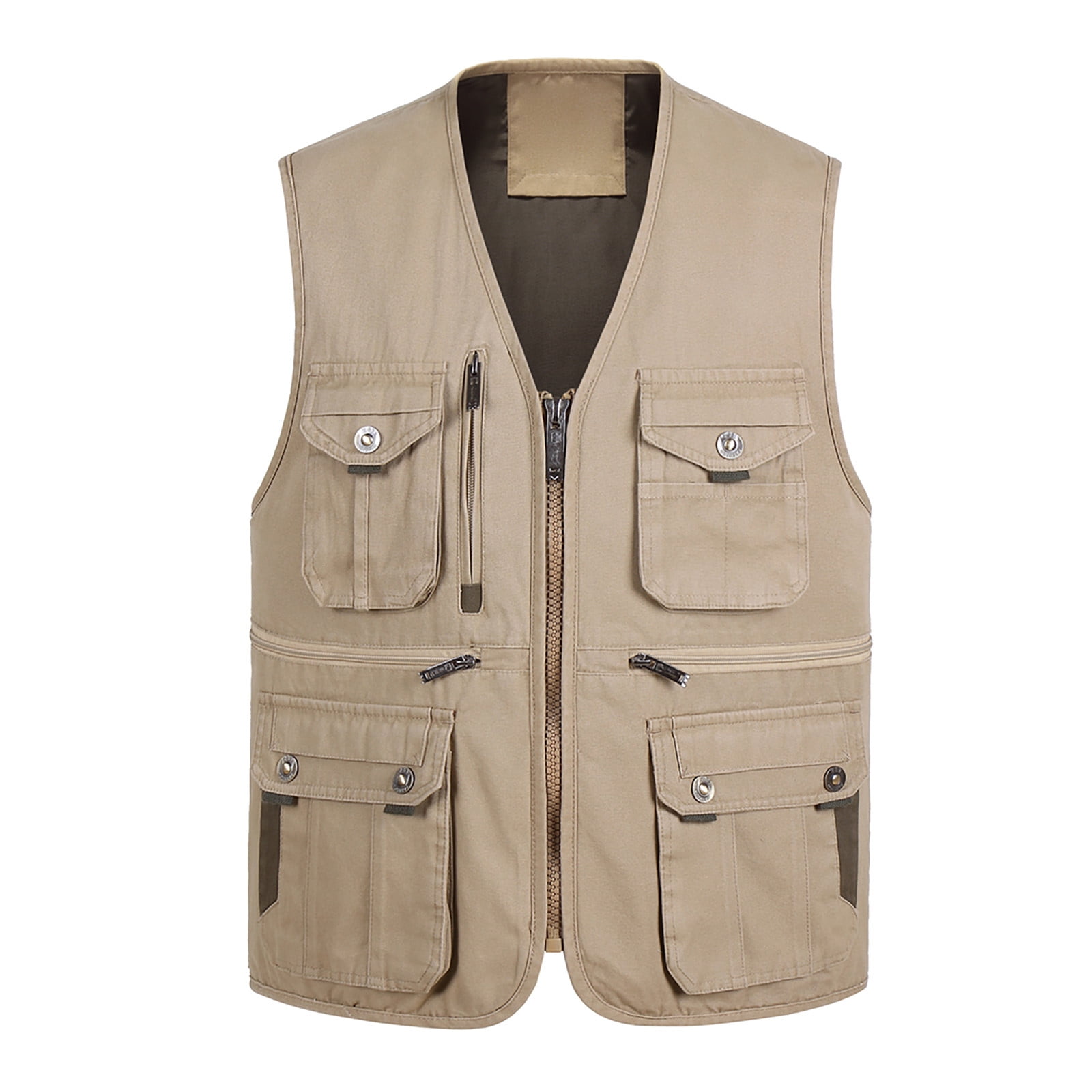 TMOYZQ Men's Plus Size Fall Solid Color Gilet Waistcoat Outdoor Fly Fishing  Quick Dry Vest Multi-Pockets Hunting Hiking Vest V Neck Buttons Zipper