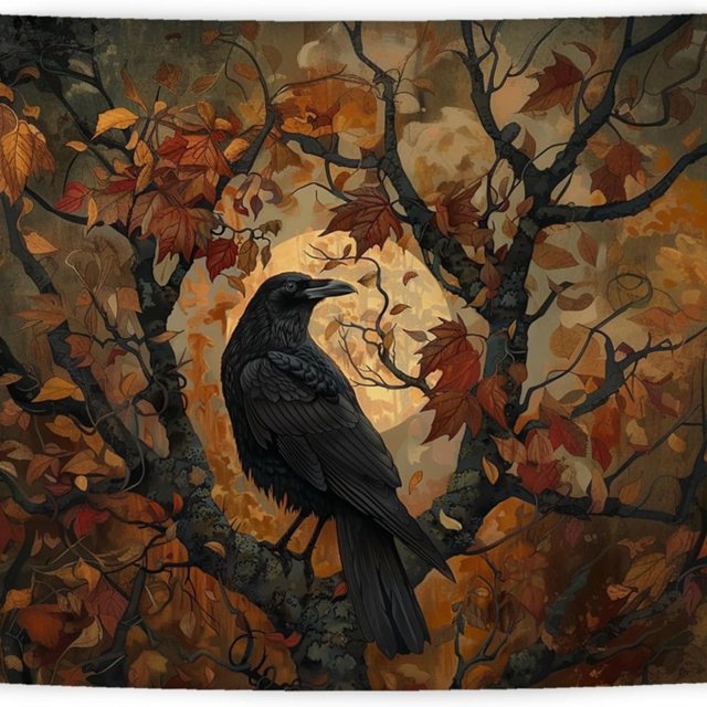 Tapiz de pared con forma de cuervo gótico con forma de cuervo otoñal, 150 x 130 cm