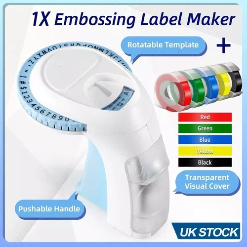 3D Embossing Label Maker With 5 Color Label Tapes 3/8" For Dymo Omega Xpress