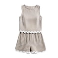 thumbnail image 4 of Women's Striped Two-Piece Sleeveless Patchwork Trimmed And Shorts Casual Summer Set, 4 of 6