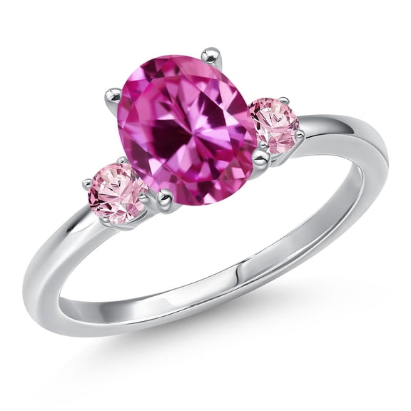 Gem Stone King 14K White Gold Pink Created Sapphire and Pink Lab Grown Diamond Engagement Ring for Women | 1.26 Cttw | Oval 9X7MM | Gemstone September Birthstone | Size 5