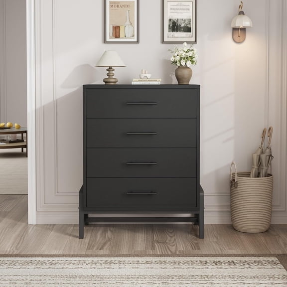 Rugerasy 38.6 in 4 Dresser Drawer for Bedroom with Freestanding Storage Drawers,Wooden Closet Storage Chest for Living Room,Entryway,Bedroom,Black