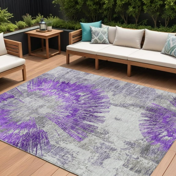 8' X 10' Purple Gray And Charcoal Abstract Washable Indoor Outdoor Area Rug