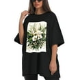 thumbnail image 4 of Plus Size Shirt for Women Oversized Black Tops for Women Short Sleeves Shirt for Women White Roses1 T Shirt Crewneck Shirt for Women M, 4 of 5