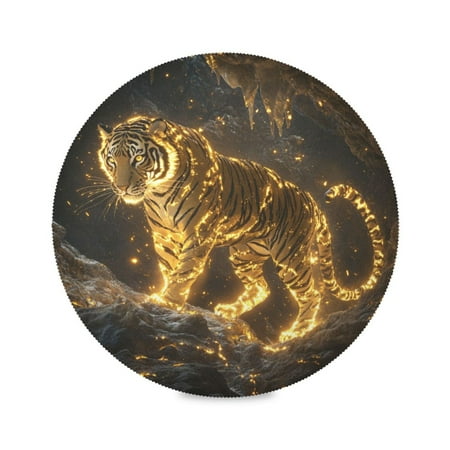 

WOBOGO Golden Tiger Round Placemats Set of 1 Heat Resistant Washable Kitchen Table Decorations 15.4in