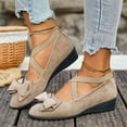 thumbnail image 2 of Miluxas Loafers Shoes Comfortable Fashion Bowknot Closed Toe Wedges Loafers Slip on Fashion Ankle Straps Elegant Dress Shoes Khaki 9.5(43), 2 of 7