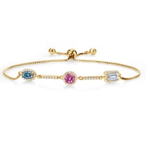 Gem Stone King 18K Yellow Gold Plated Silver Bracelet Oval Persian Blue, Pink and White Moissanite (1.52 Cttw)