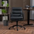 thumbnail image 2 of Home Office Chair, Adjustable PU Mid Back Task Chair with Wheels and Padded Armrest, Ergonomic Lumbar Back Support Office Chair, Executive Computer Desk Rolling Swivel Chair, Black, 2 of 12