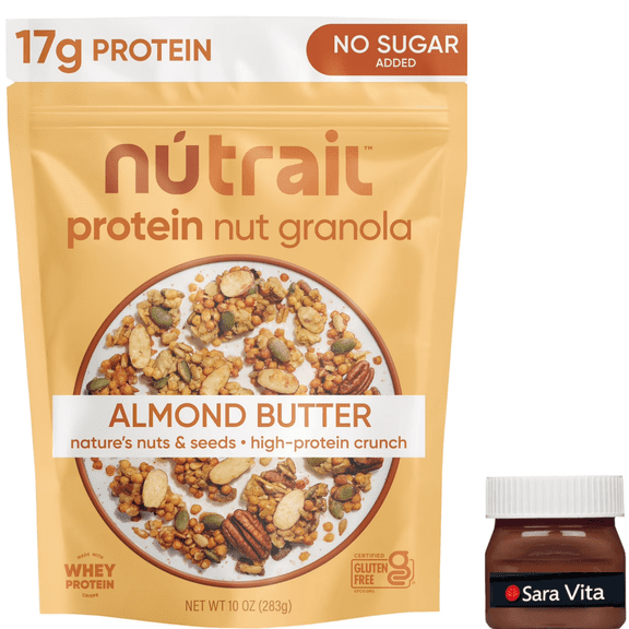 NuTrail 17g Protein Nut Granola Cereal, Almond Butter, No Sugar Added, Keto, Low Carb, Gluten Free, Grain Free, Healthy Breakfast 10 oz. 1 Count