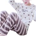 thumbnail image 3 of Conjuntos de pijamas de franela cálidos para otoño e invierno para mujer, conjunto de pijamas de franela fina de terciopelo Coral grueso de manga larga con dibujos animados, 3 of 5
