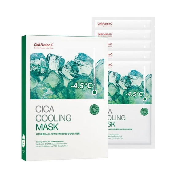 Cell Fusion C Post Alpha Cica Cooling Mask 5ea Sensación de enfriamiento instantáneo con Centella Asiática y pantenol Mascarilla facial coreana hidratante y calmante para pieles propensas al acné