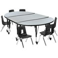 thumbnail image 2 of BizChair Mobile 76" Oval Wave Flexible Laminate Activity Table Set with 14" Student Stack Chairs, Grey/Black, 2 of 15
