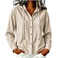 thumbnail image 3 of Zivyakyron Button down Womans Shirts Casual Striped Fall Long Sleeve Blouse Ladies Loose Beach Hooded Tops Yellow XL, 3 of 7