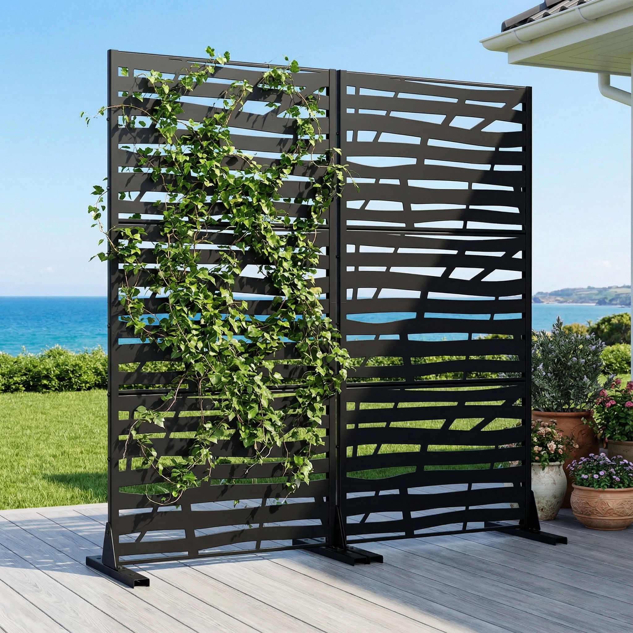 MAYEERTY 59*30in Outdoor Privacy Screen, Narrow Space Metal Privacy Panel, Privacy Divider for Patio, Balcony, Backyard, Garden